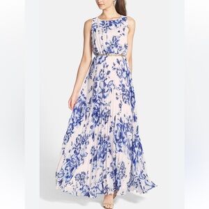 Eliza J. Lunch at the Lagoon Maxi Dress pleated floral chiffon cocktail Size 8